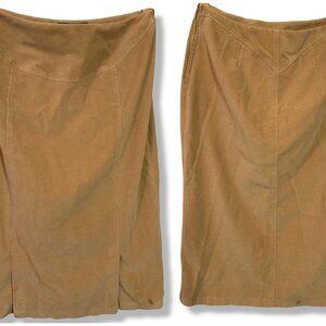 Vintage Harve Benard Corduroy Mid Zip Slit Pencil Skirt Women 16 Tan